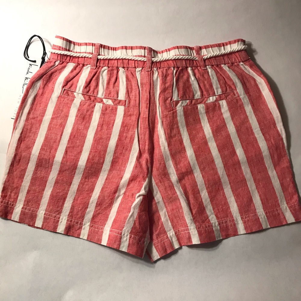 Nicole Miller Linen Striped Shorts Pink/White - Picture 2 of 6